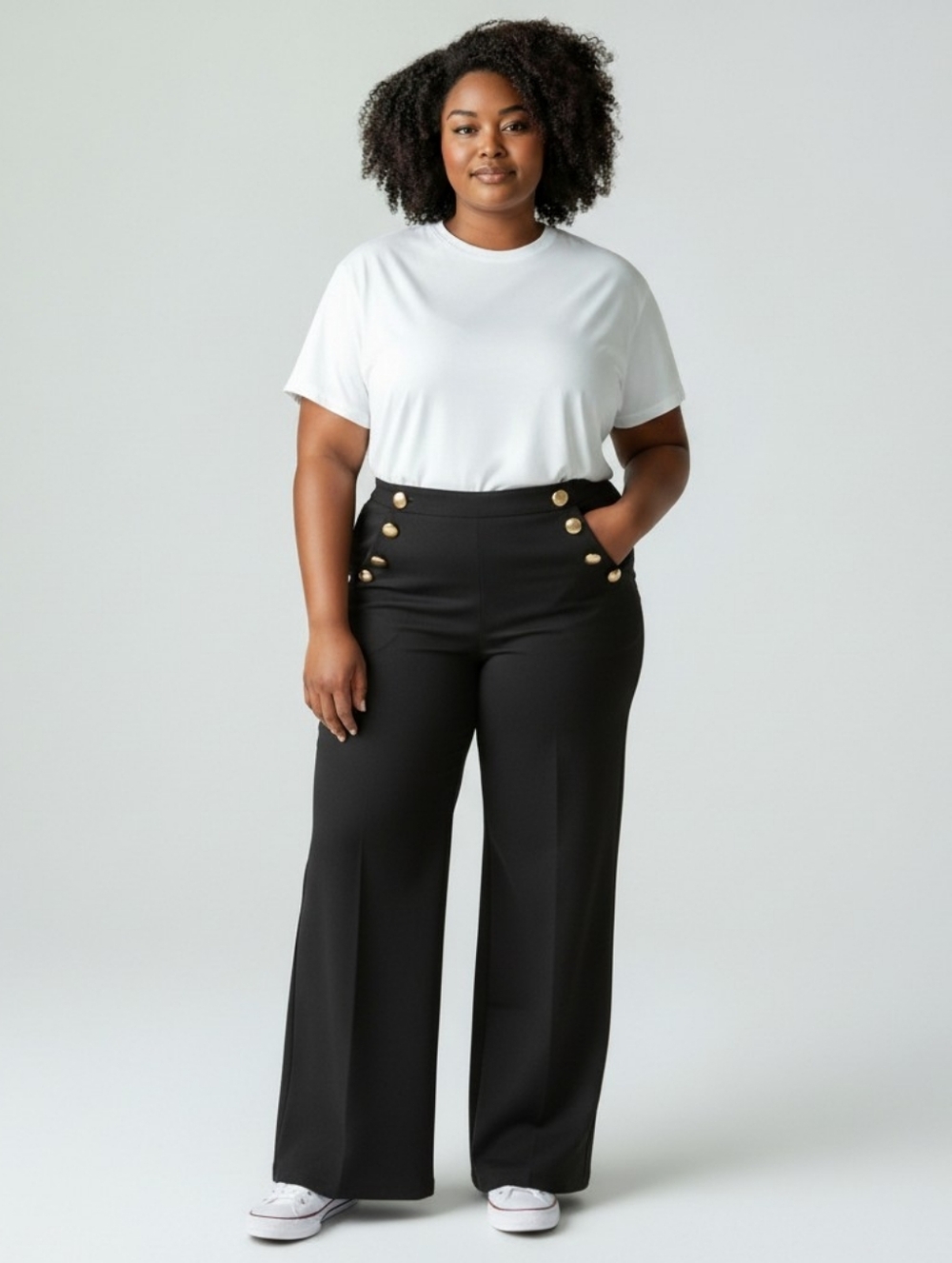 Christian Siriano Black Wide Leg Pants with Gold Buttons